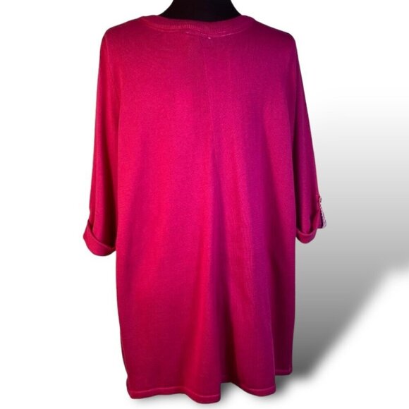 Catherine's Cardigan Womens Sz 1X Pink Button-Front Roll-Tab Crew Neck Sweater - Picture 6 of 10
